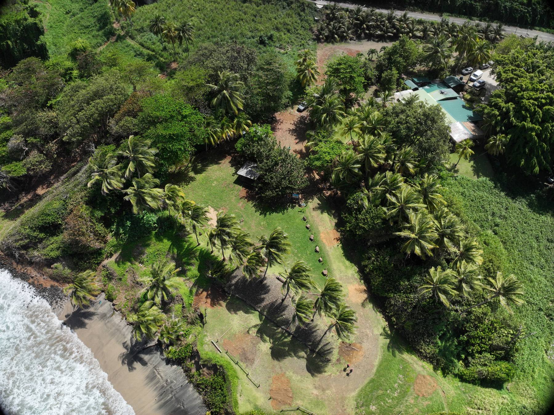 Le jardin du restaurant vu du ciel, au bord de la plage